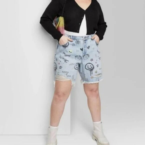 wild fable Denim - Wild Fabel High-Rise Doodle Bermuda Shorts Size 6